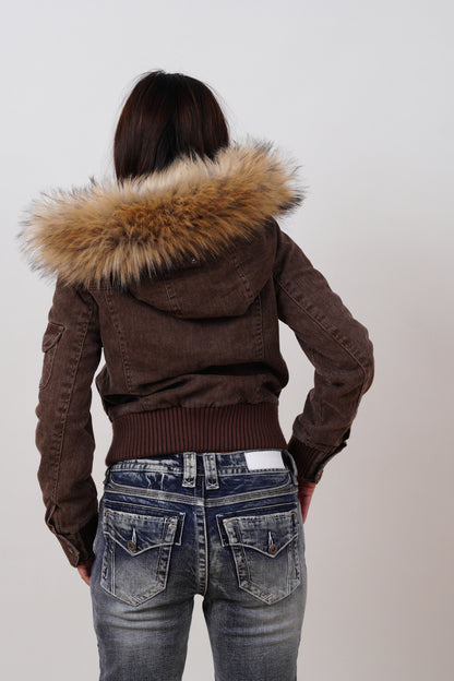 Corduroy Faux Fur Trim Bomber Jacket