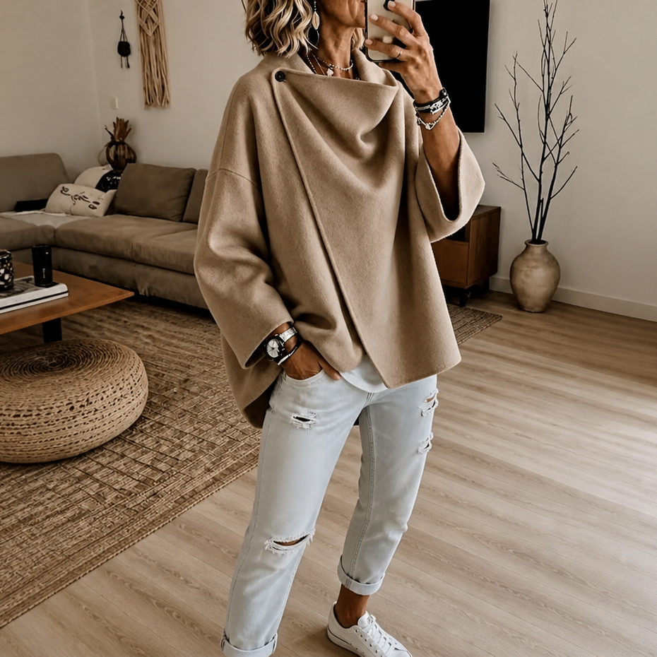 Cowl Neck Button Detail Jacket