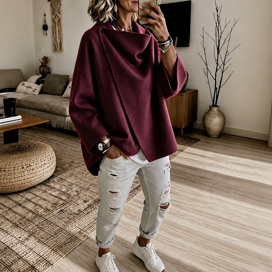 Cowl Neck Button Detail Jacket