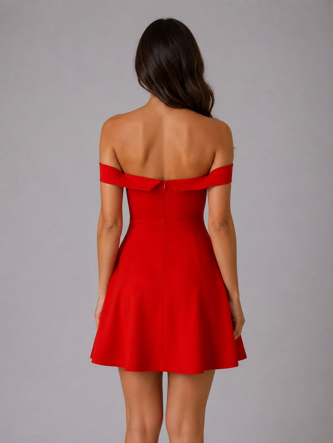 Crepe Off Shoulder Sweetheart Mini Dress