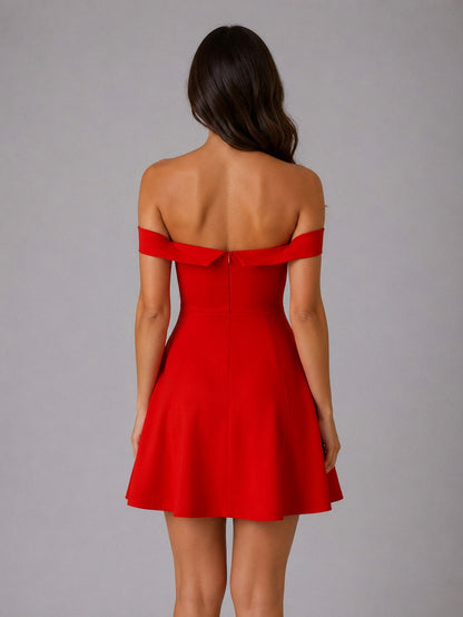 Crepe Off Shoulder Sweetheart Mini Dress