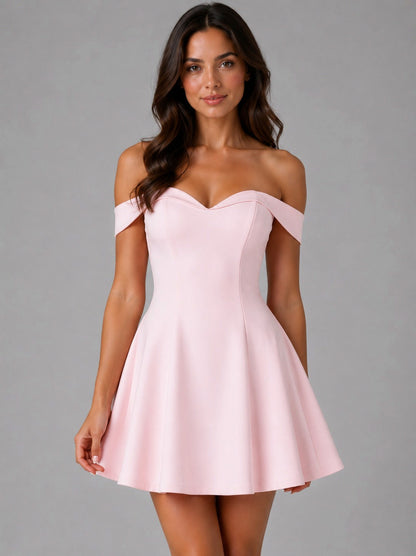 Crepe Off Shoulder Sweetheart Mini Dress