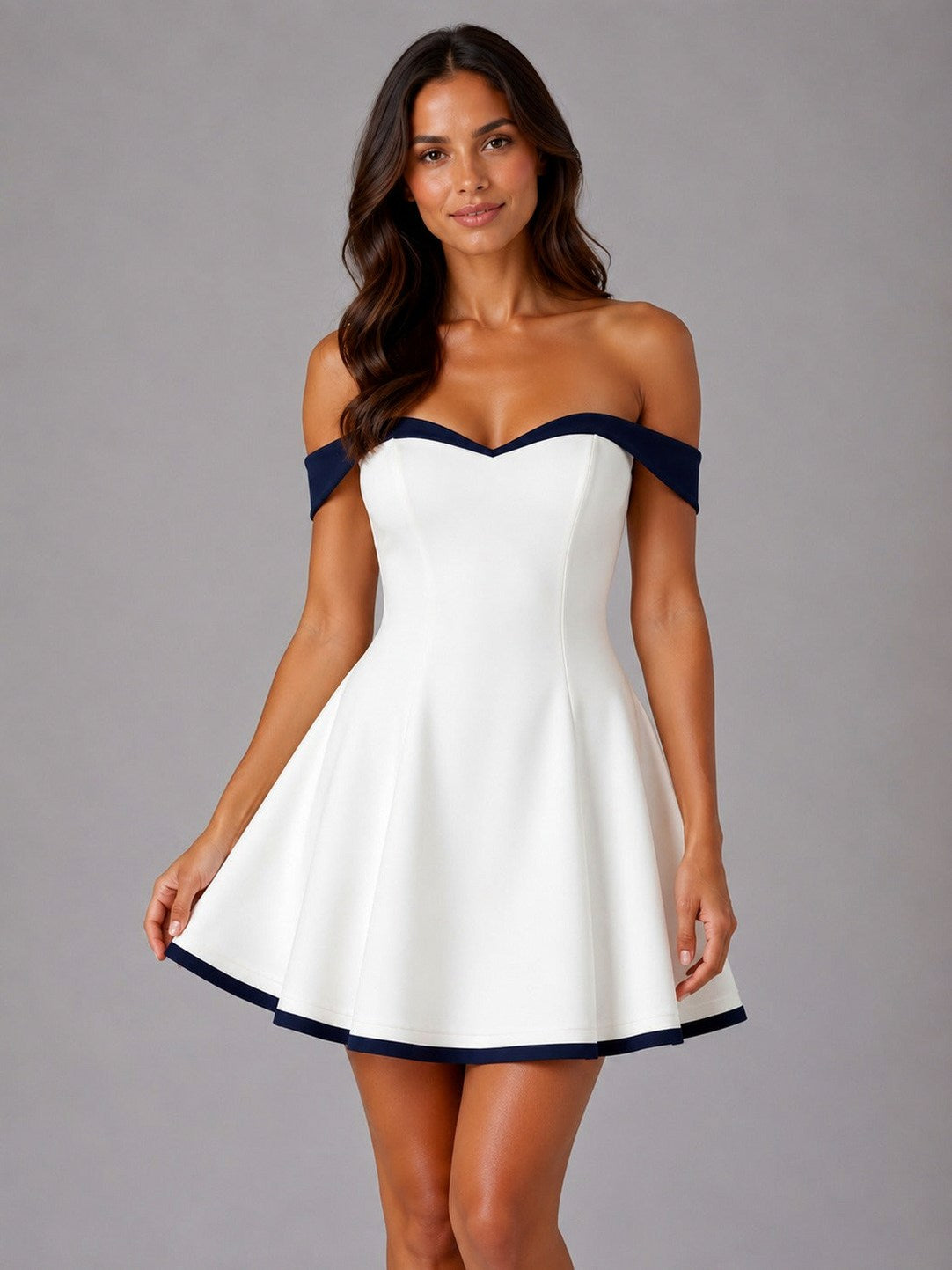 Crepe Off Shoulder Sweetheart Mini Dress