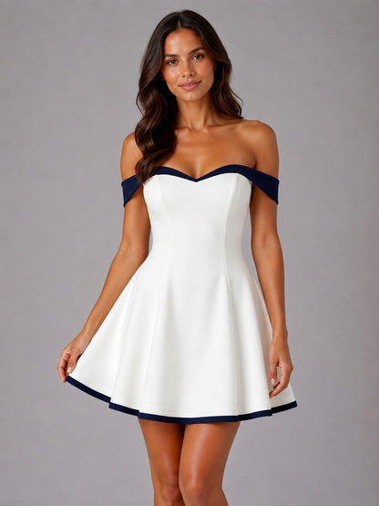 Crepe Off Shoulder Sweetheart Mini Dress