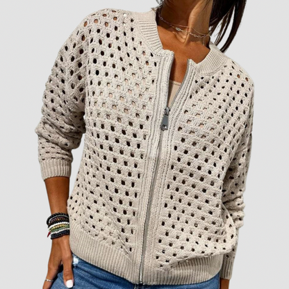 Crochet Knit Zip Up Sweater