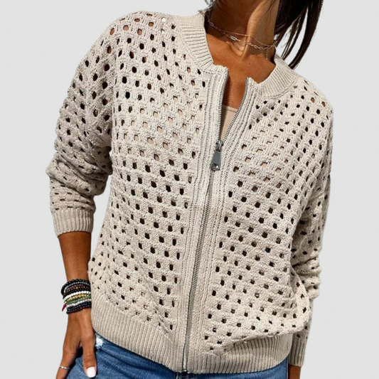 Crochet Knit Zip Up Sweater