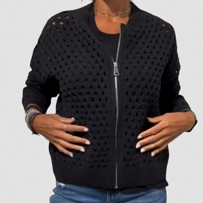 Crochet Knit Zip Up Sweater