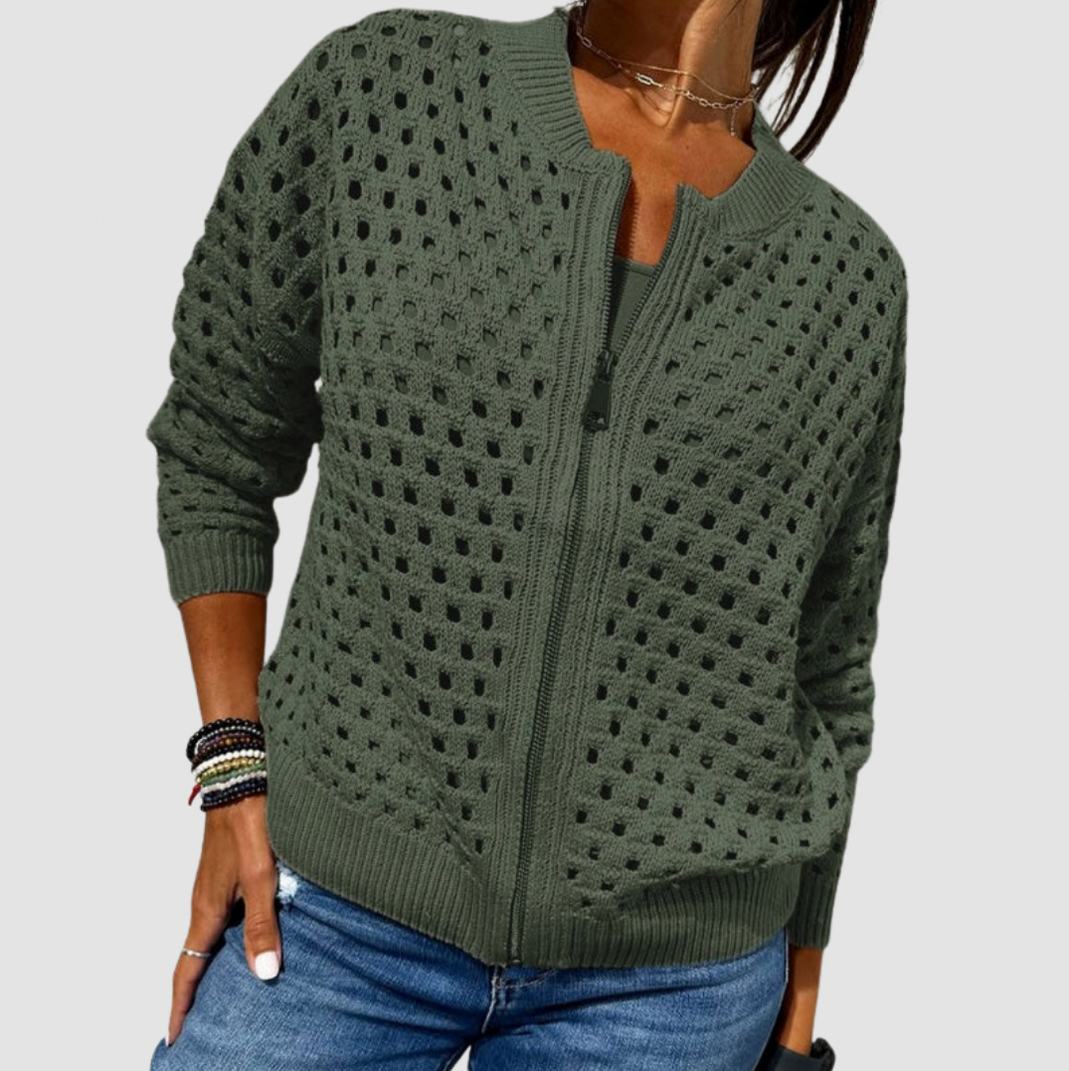 Crochet Knit Zip Up Sweater