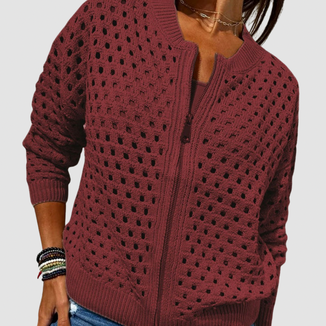 Crochet Knit Zip Up Sweater