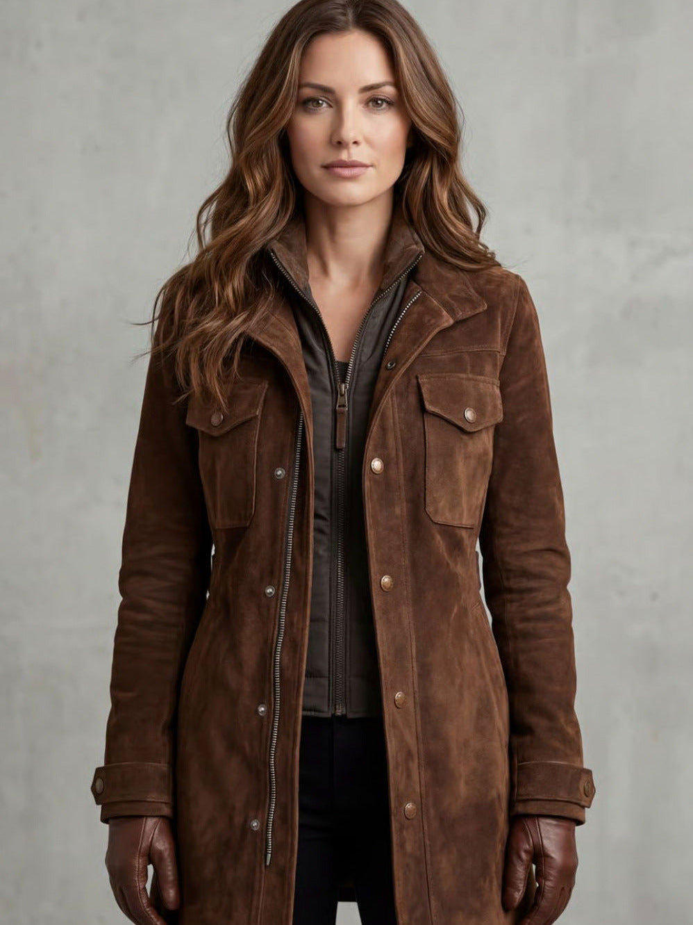 Brown suede long coat