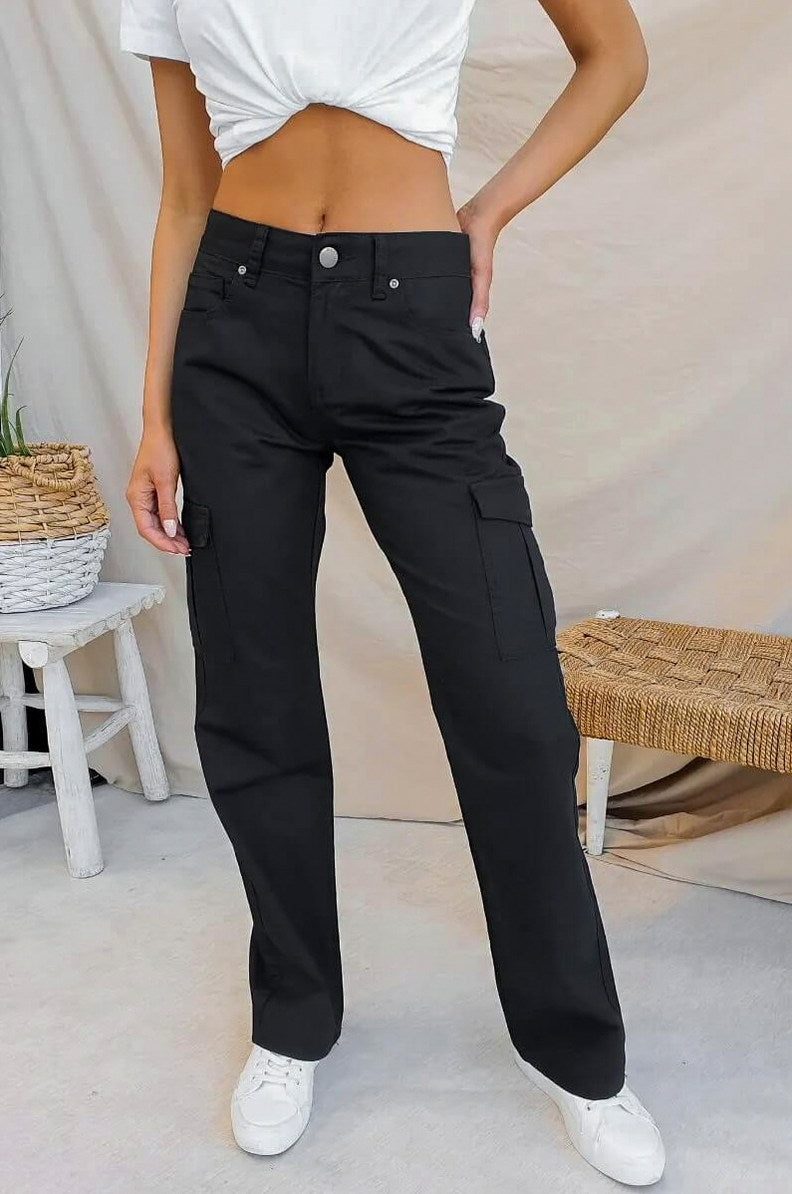 Denim Cargo Wide Leg Pants