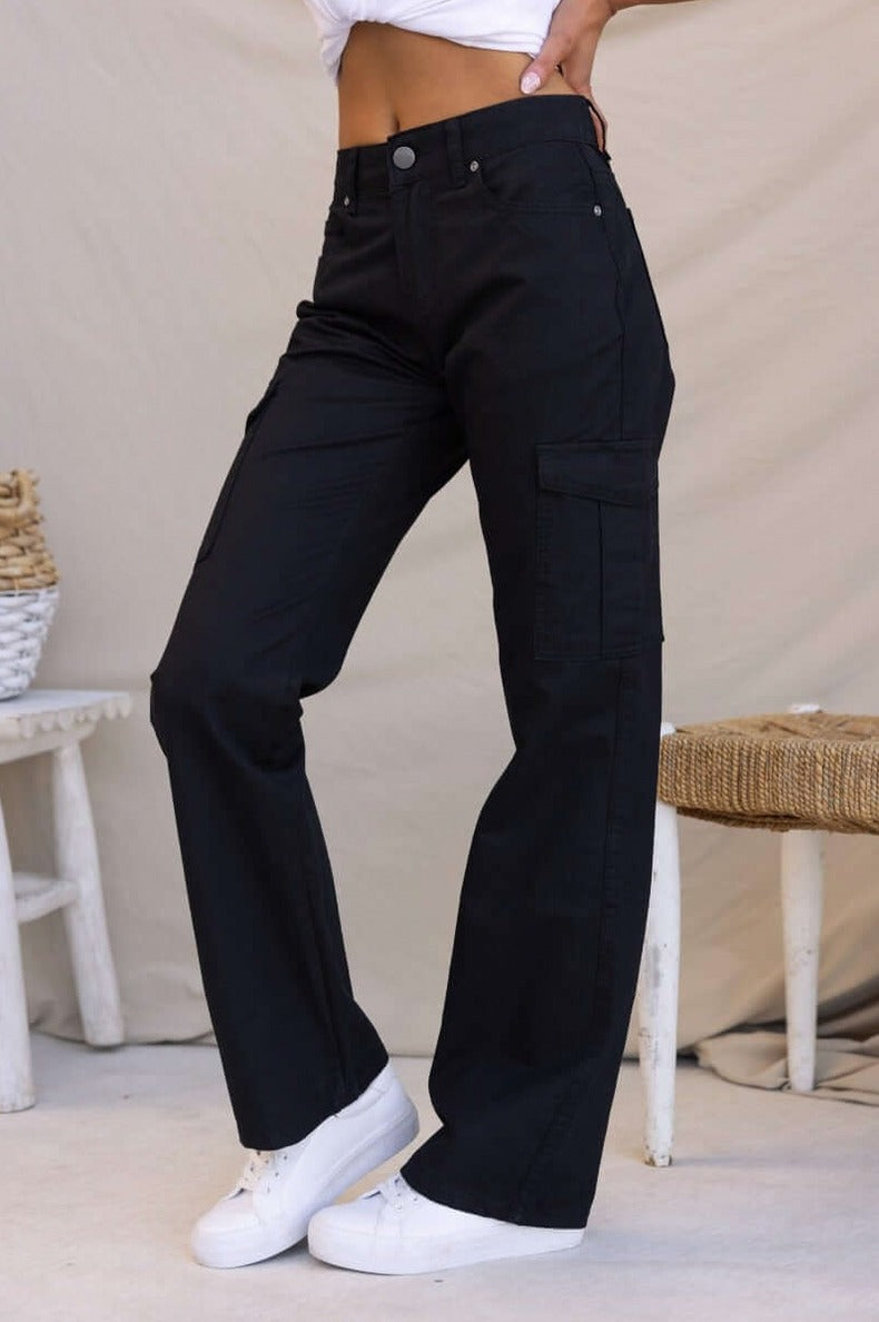 Denim Cargo Wide Leg Pants