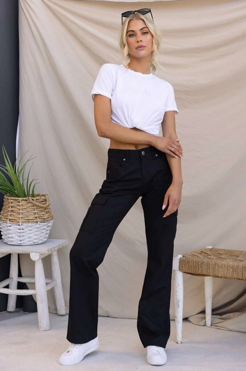 Denim Cargo Wide Leg Pants