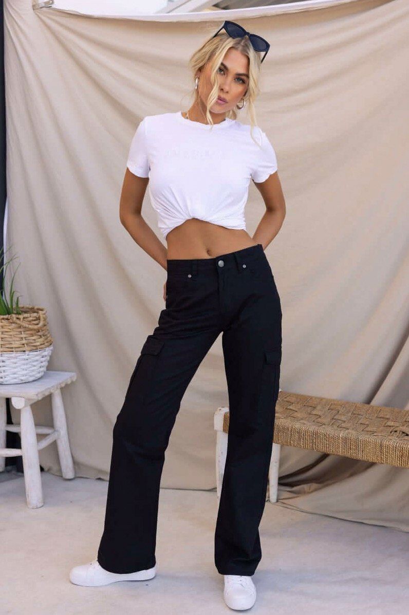 Denim Cargo Wide Leg Pants
