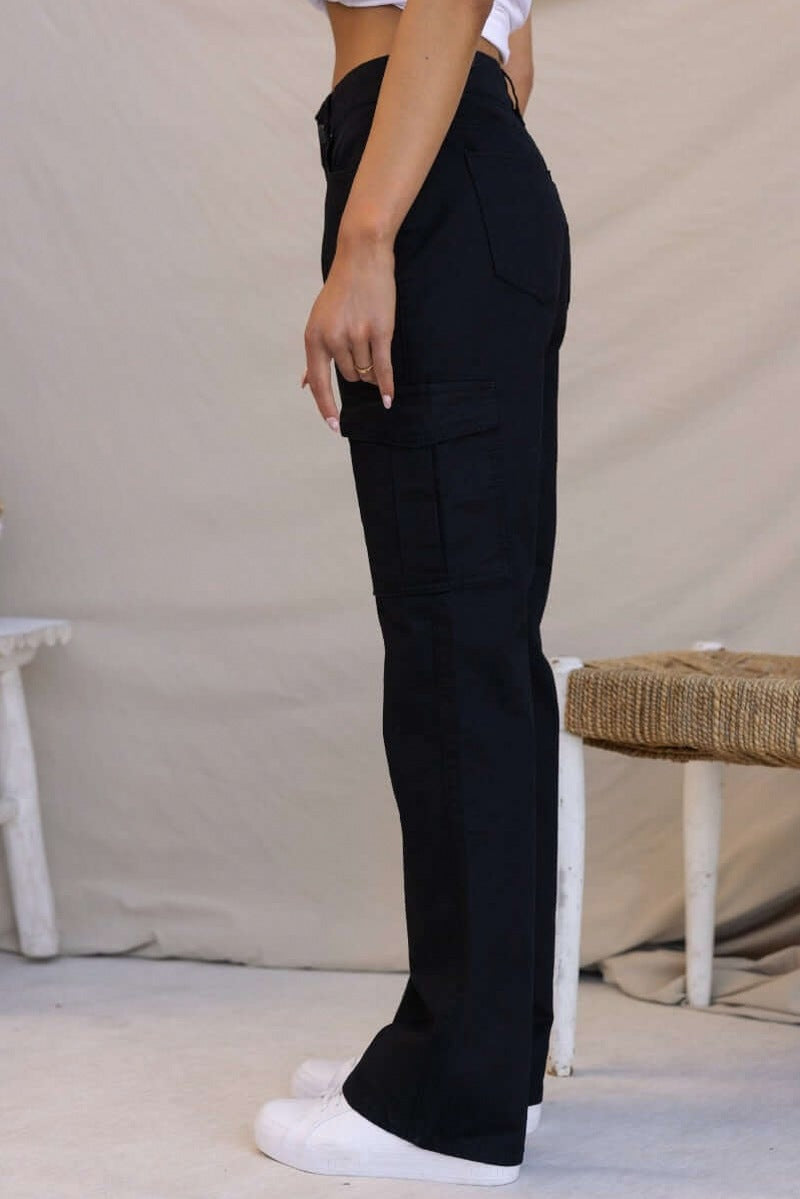 Denim Cargo Wide Leg Pants