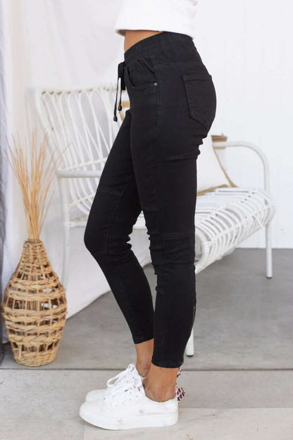 Denim Elastic Waist Skinny Pants