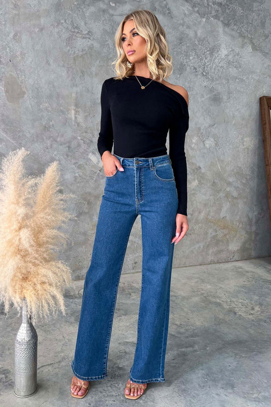 Denim High Rise Wide Leg Pants