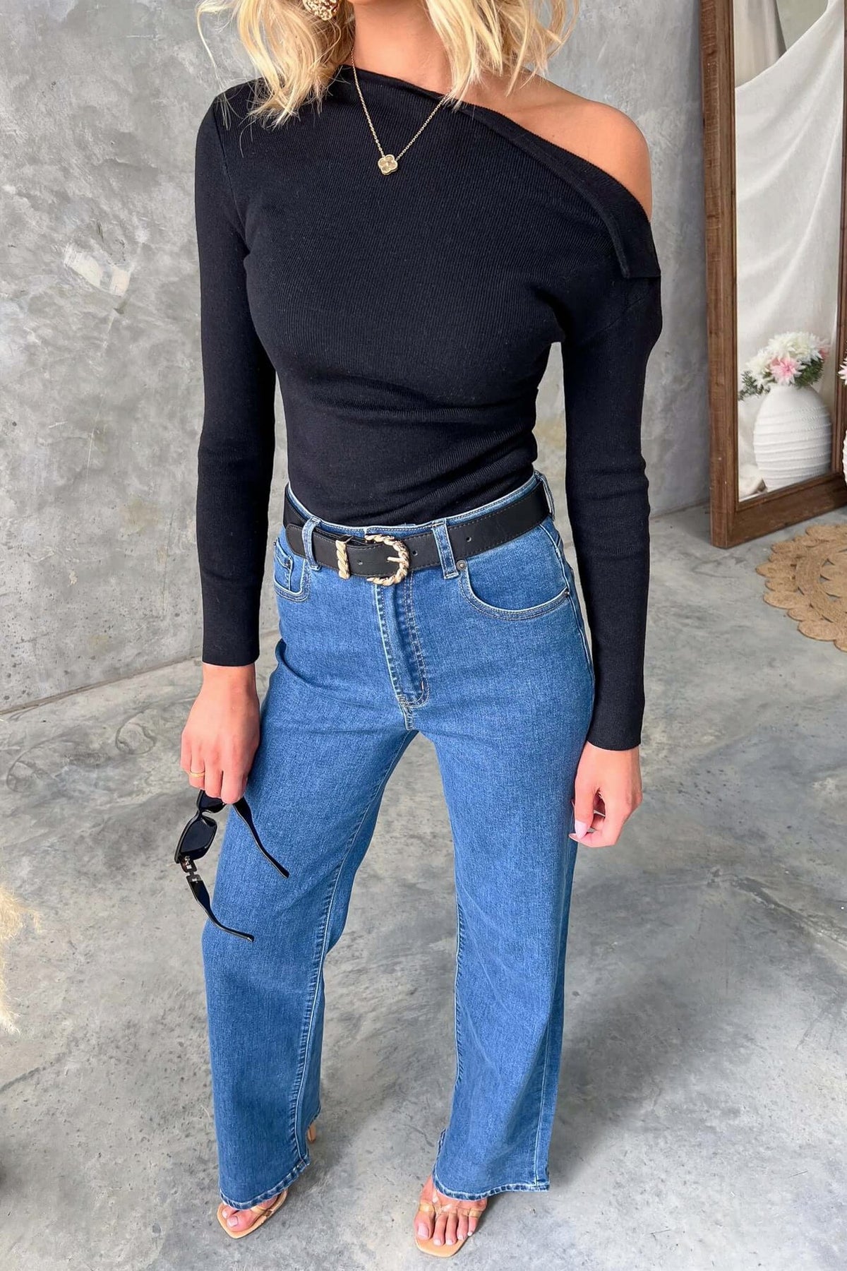 Denim High Rise Wide Leg Pants