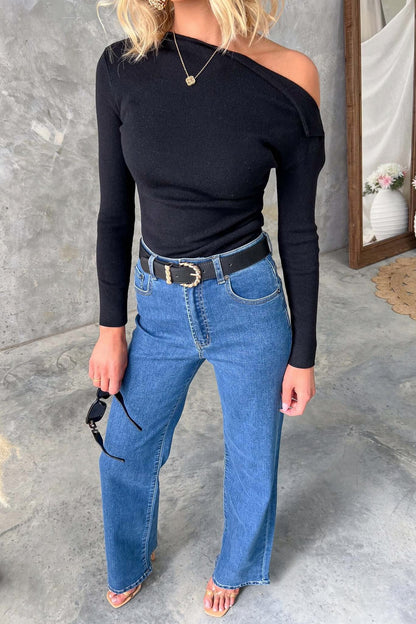 Denim High Rise Wide Leg Pants