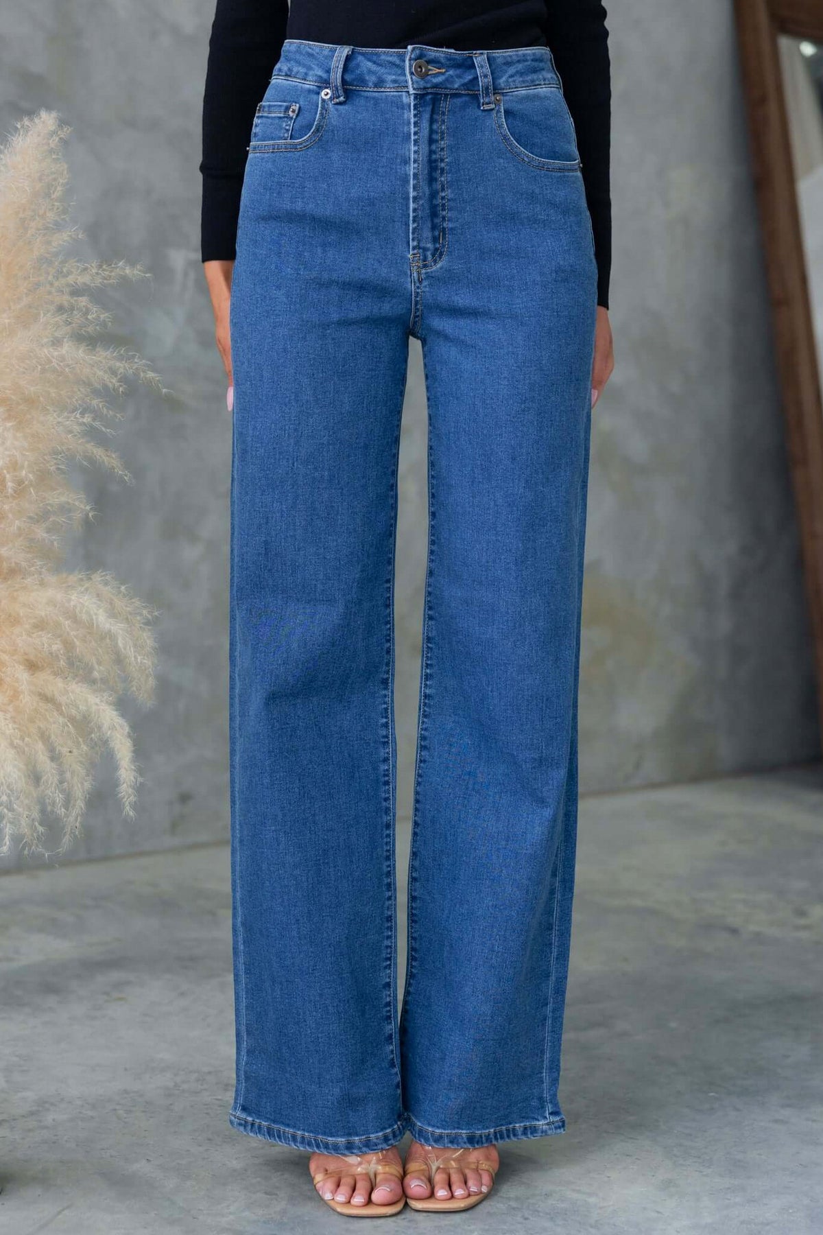 Denim High Rise Wide Leg Pants
