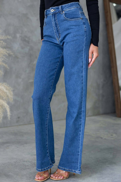 Denim High Rise Wide Leg Pants
