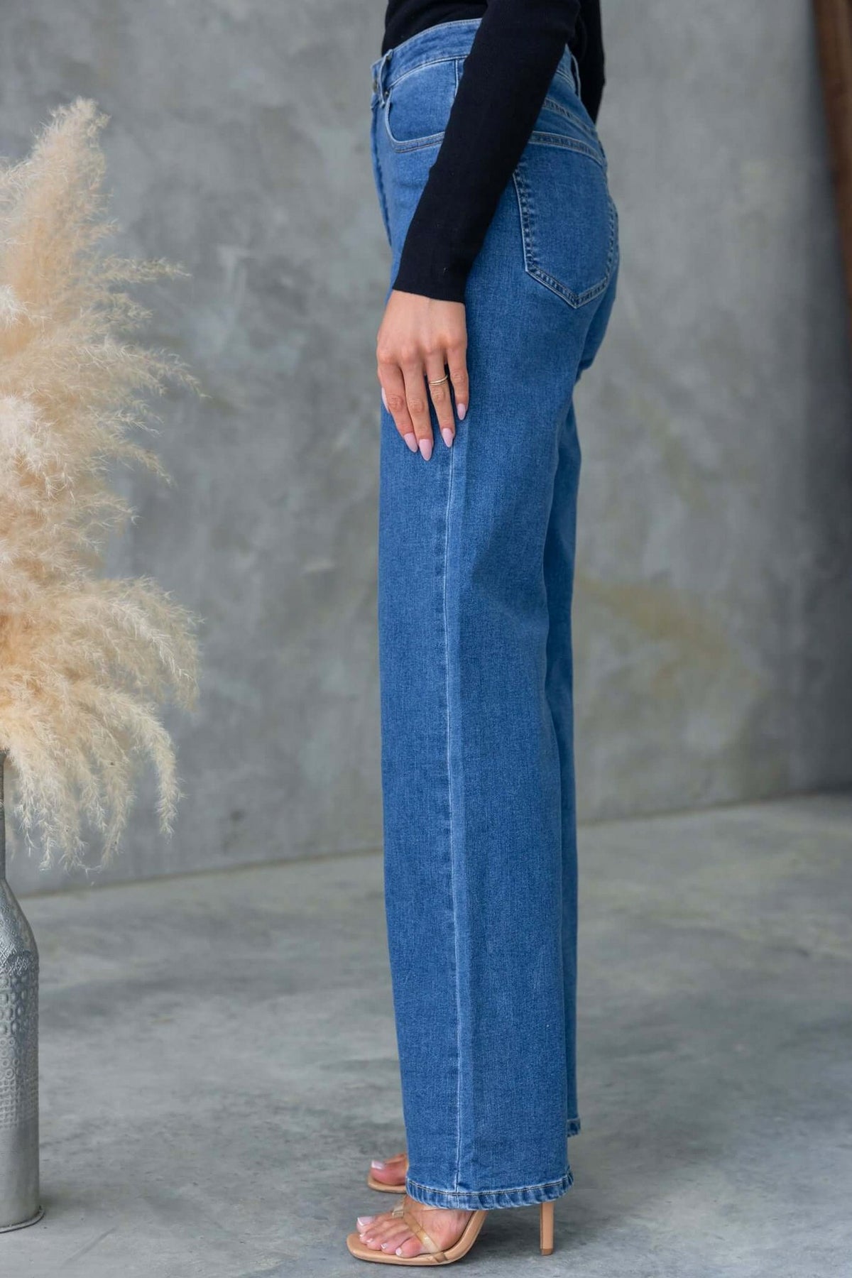 Denim High Rise Wide Leg Pants