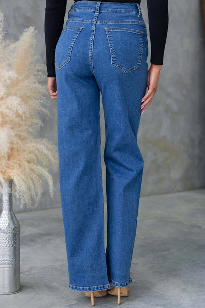 Denim High Rise Wide Leg Pants