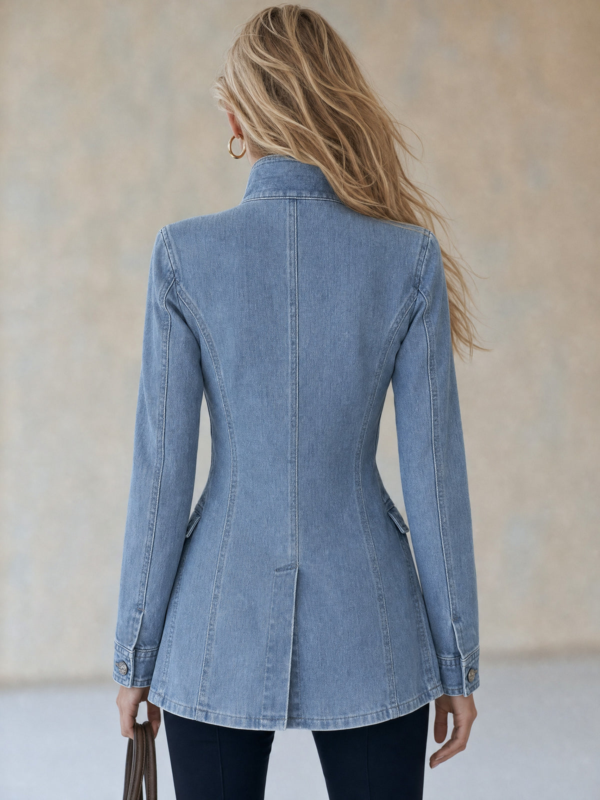 Denim Long Sleeve Military Jacket