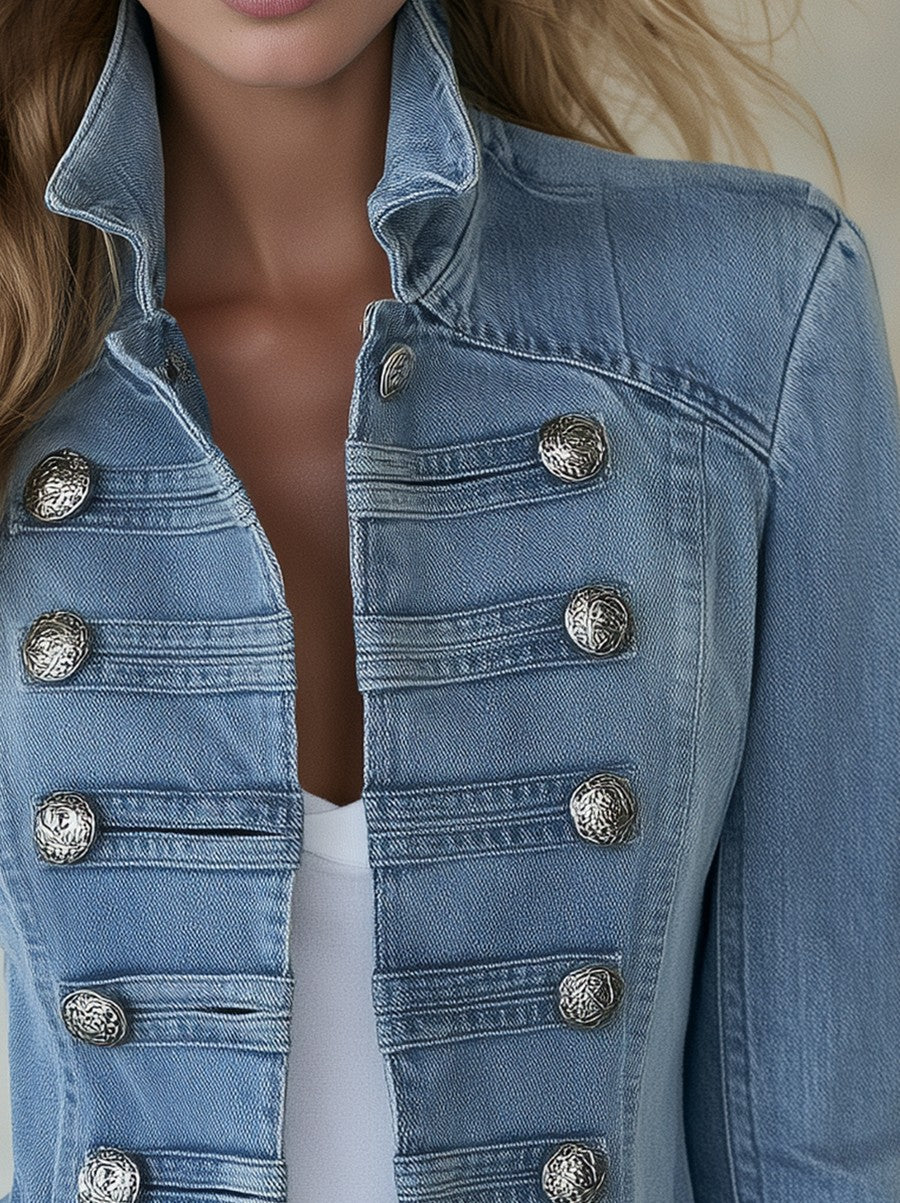 Denim Long Sleeve Military Jacket