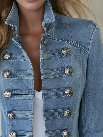 Denim Long Sleeve Military Jacket