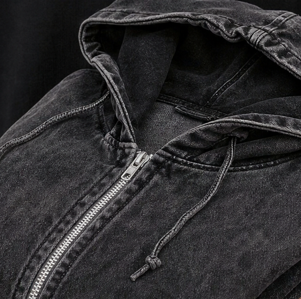 Denim Oversized Long Sleeve Hooded Jacket