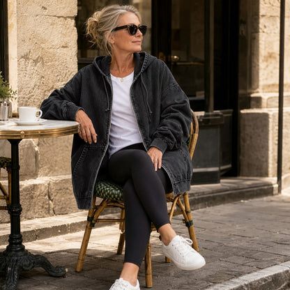 Denim Oversized Long Sleeve Hooded Jacket