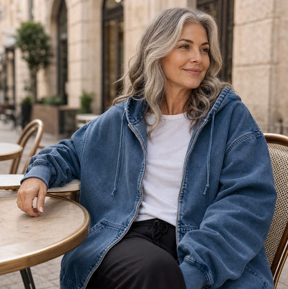 Denim Oversized Long Sleeve Hooded Jacket