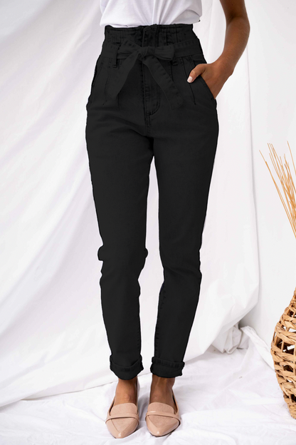 Denim Paperbag Tie Belt Ankle Pants