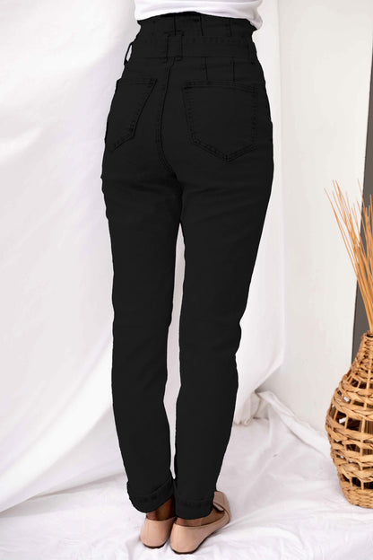 Denim Paperbag Tie Belt Ankle Pants