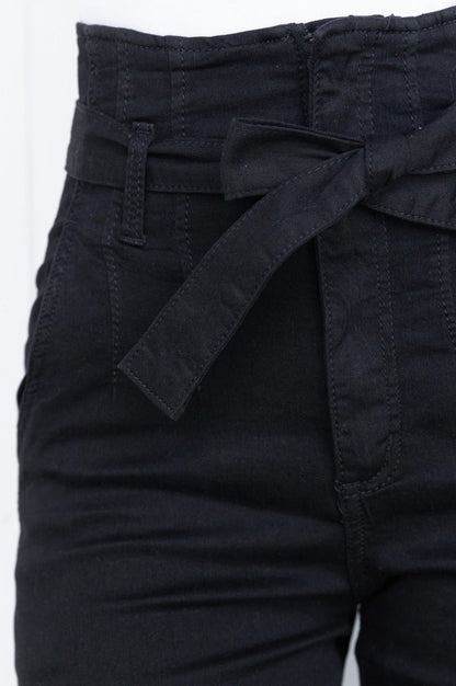 Denim Paperbag Tie Belt Ankle Pants