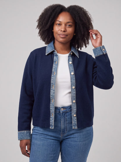 Denim Trim Button Front Cardigan