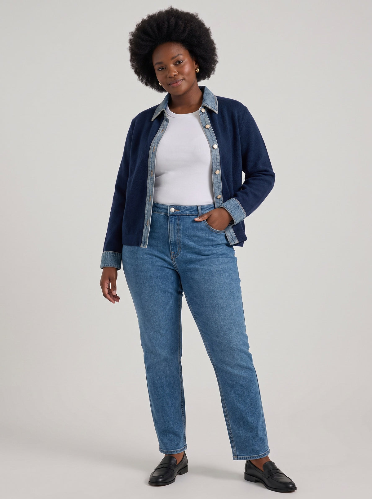 Denim Trim Button Front Cardigan