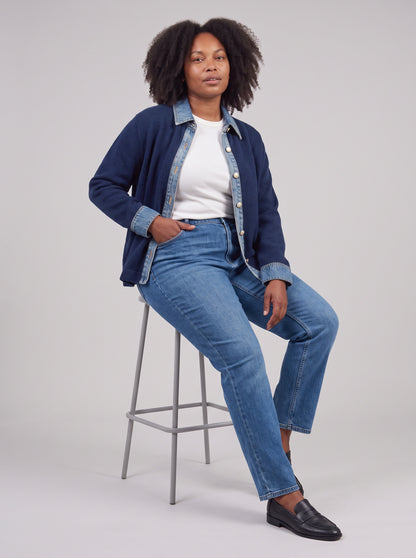 Denim Trim Button Front Cardigan