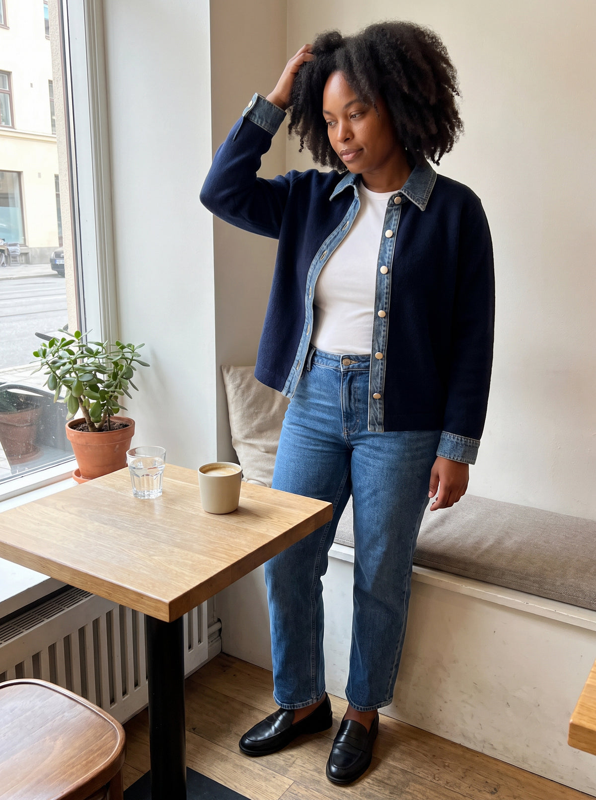Denim Trim Button Front Cardigan