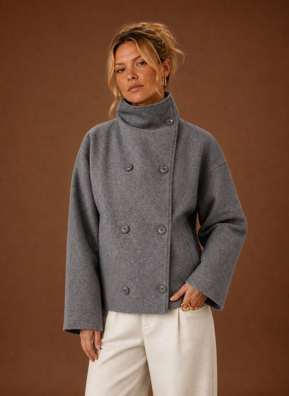 Double Breasted High Neck Button Jacket