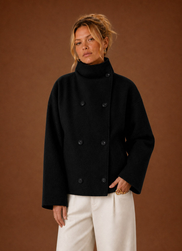Double Breasted High Neck Button Jacket