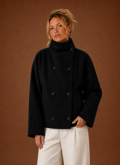 Double Breasted High Neck Button Jacket