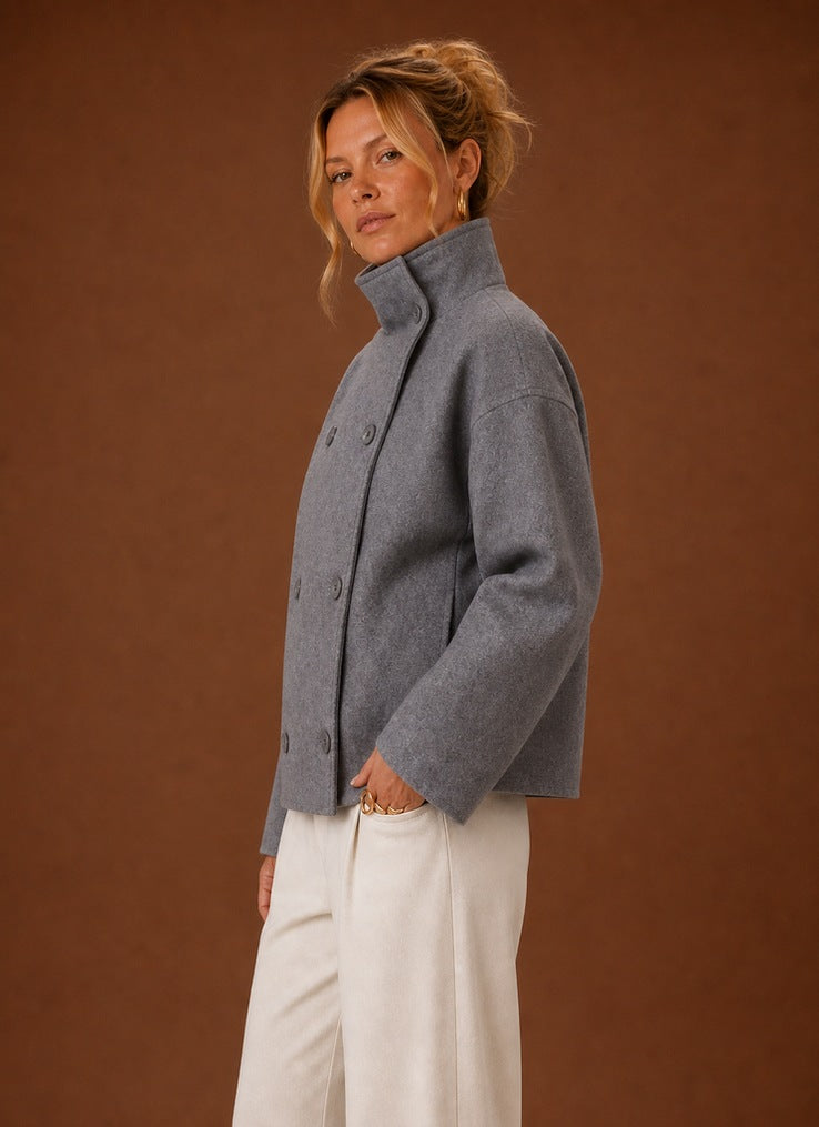 Double Breasted High Neck Button Jacket