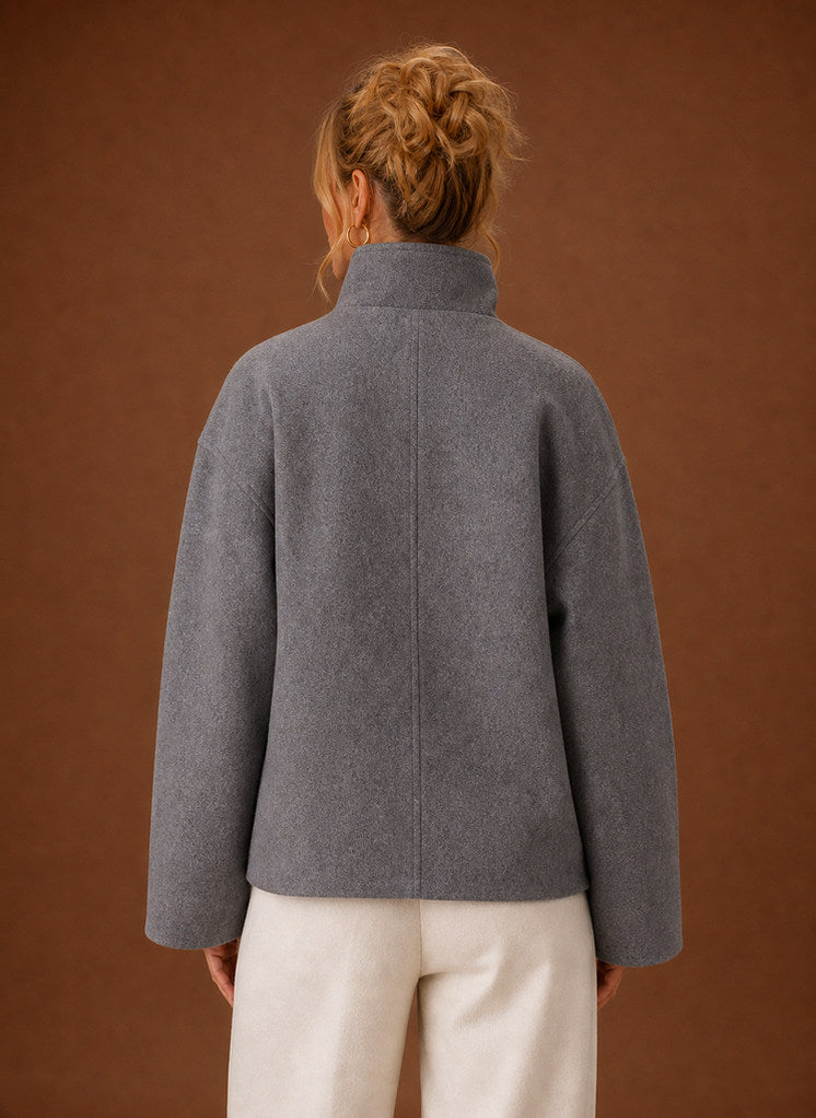 Double Breasted High Neck Button Jacket