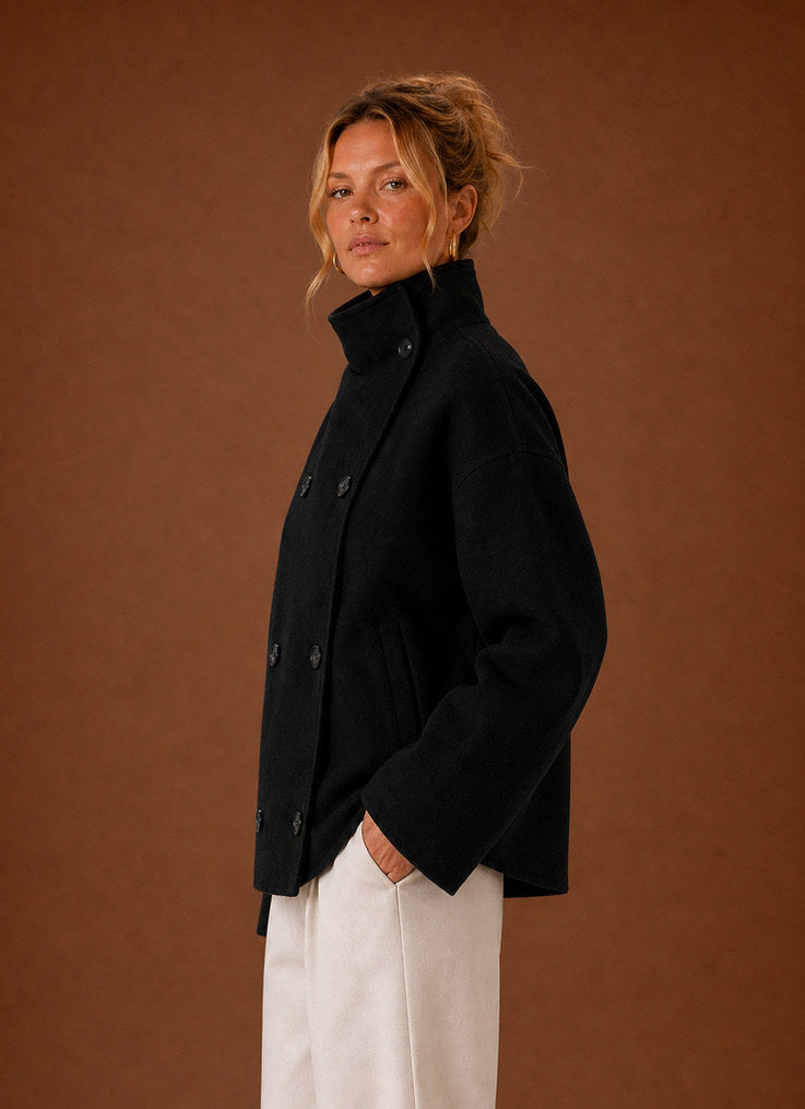 Double Breasted High Neck Button Jacket