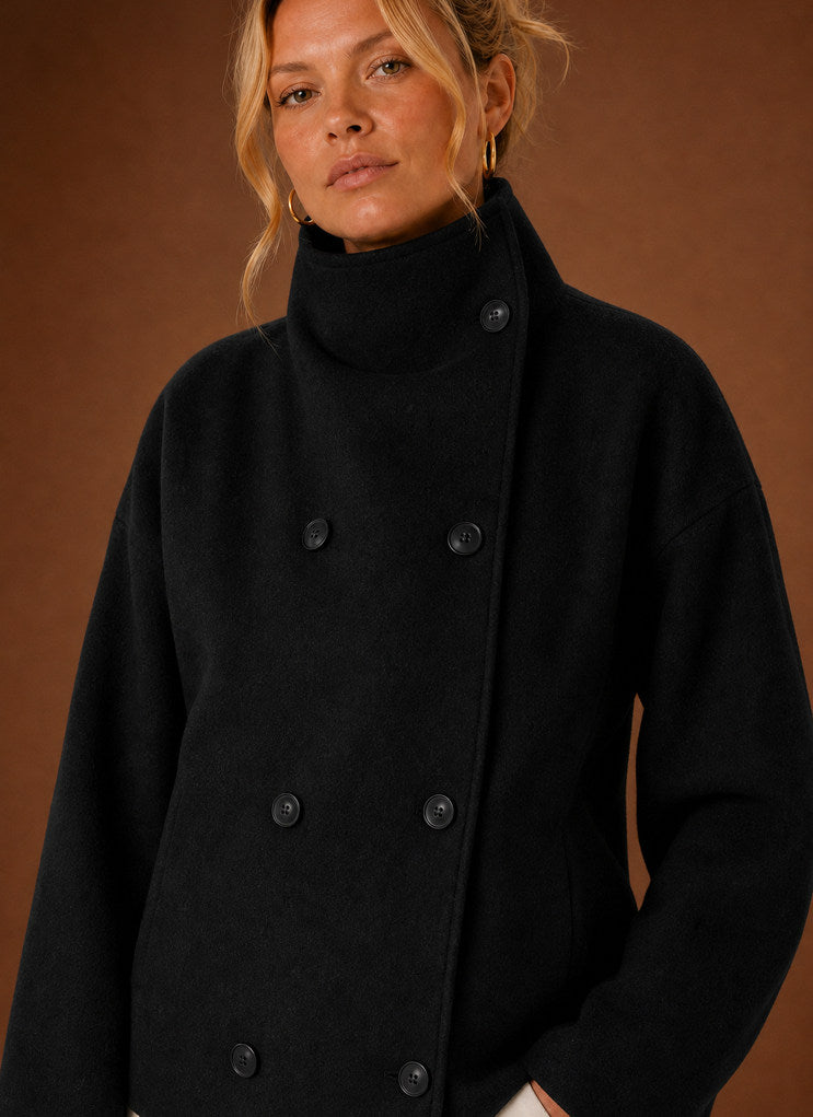 Double Breasted High Neck Button Jacket