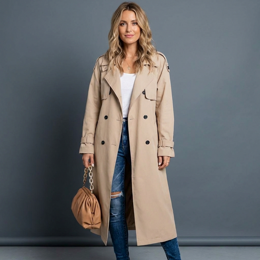 Double Breasted Long Trench Coat