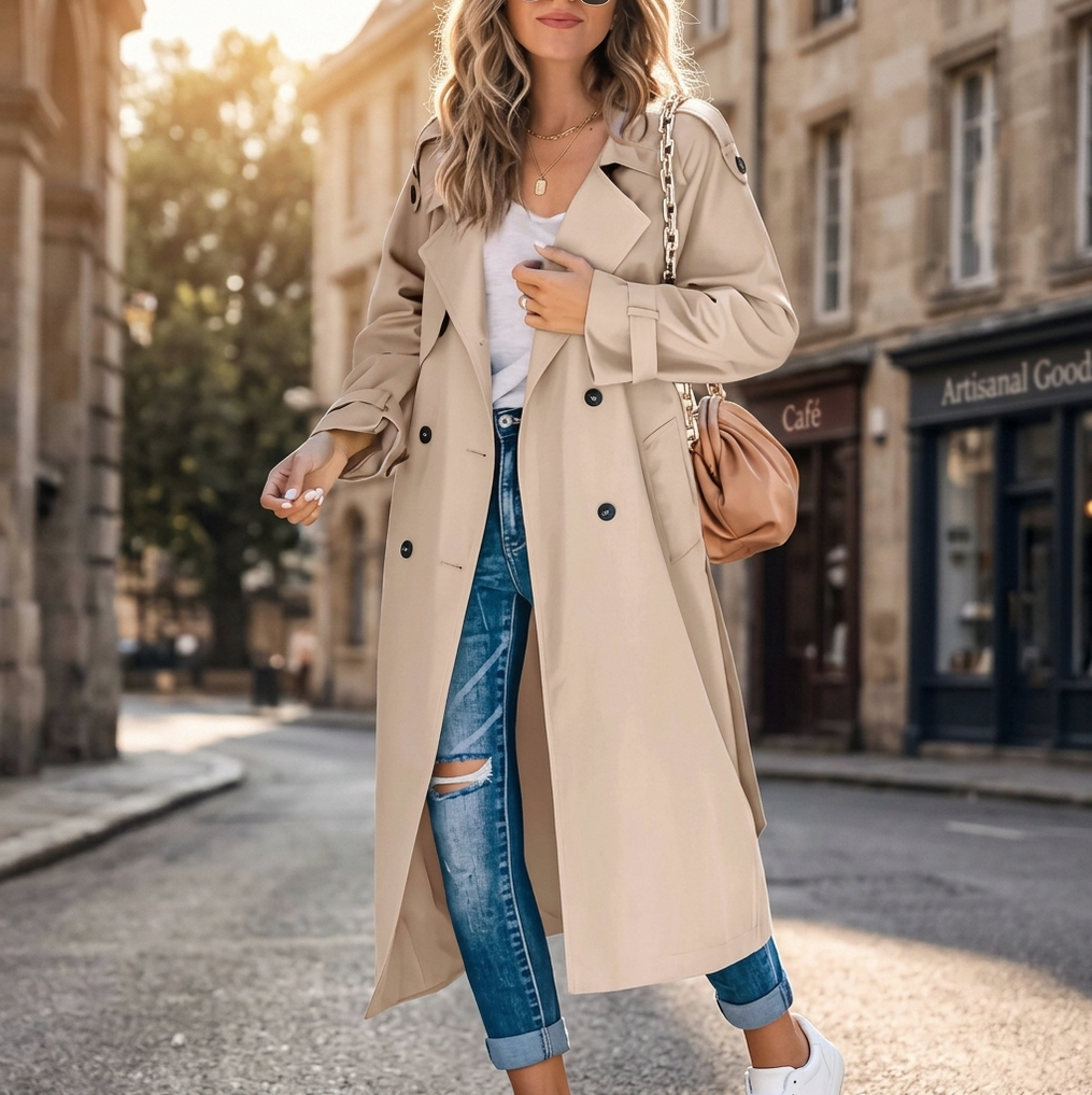 Double Breasted Long Trench Coat