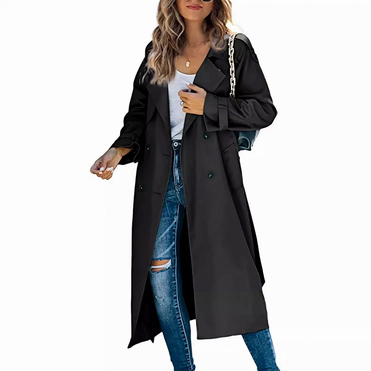 Double Breasted Long Trench Coat